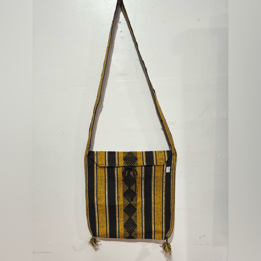 NWOT- Artesanal boho style Striped Yellow and Black Shoulder Bag
